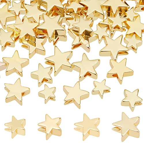 PH PandaHall 64pcs 14K Gold Star Beads, 4 Sizes Brass Star Spacer Beads Long Lasting Loose Beads for Necklace, Bracelet, Earring Jewelry DIY Craft Valentine, Mothers Day, Thanksgiving