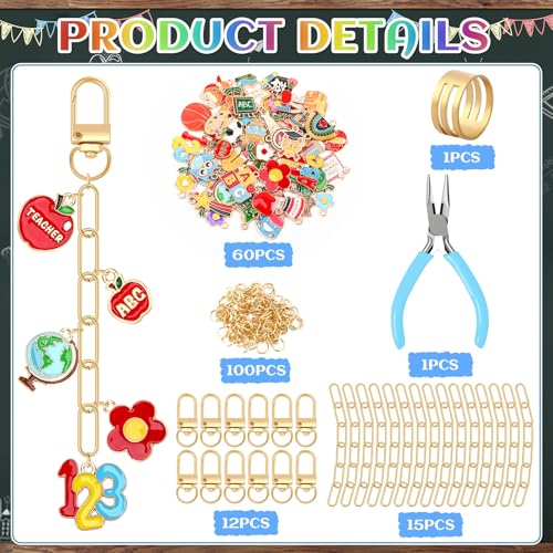 AUGSUN 189 Pcs Teacher Keychain Making Kit Teacher Keychain Craft Supply Kit Teacher Appreciation Gift Teacher’s Day Accessories for Back to School Graduation Thank You Gifts - style: Teacher