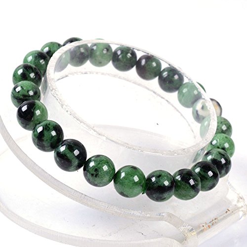 Justinstones 8mm Round Beads Stretch Bracelet 7 Inch Unisex - color: Ruby In Zoisite