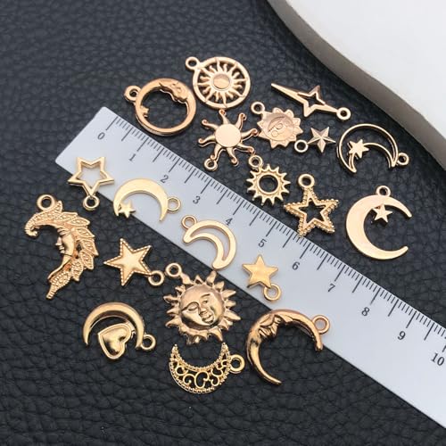 WOCRAFT 60pcs KC Gold Sun Moon Star Charms Bracelet Charms for Jewelry Making Sets DIY Necklace Bracelet Keychain Crafting Charms Kit Craft Supplies (SN836) - color: KC Gold, size: Sun Moon Star Charms