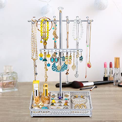 Meangood Jewelry Organizer Stand, 15.6" H Jewelry Tree Display Holder Stand for Bracelets Necklaces Earrings Rings, Gift for Women Girls (Silver) - color: Silver