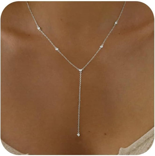 Gold Necklace for Women, Dainty Gold Long Necklaces 14k Gold Plated Prom Lariat Necklace Cute Choker Necklaces for Women Trendy Stuff Fashion Costume Gold Accessories Christmas Jewelry Gifts
