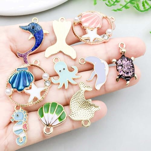 YouLuo 100Pcs Bracelet Charms for Jewelry Making Wholesale Bulk Jewelry Making Bracelets Charm KC Gold Alloy Charm Pendants and Gold Plated Enamel Charms Pendants for Bracelet Necklace - color: Ocean