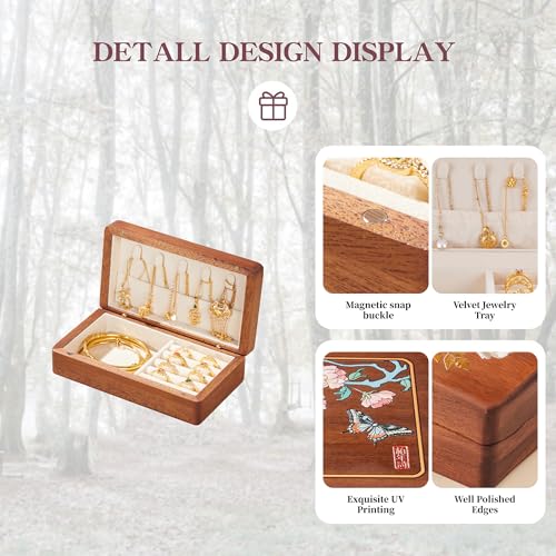Travel Jewelry Case Small Wood Jewelry Organizer Jewelry Box for Women (Nut-Brown Print G) - color: Nut-Brown Print G