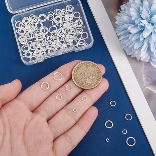 PH PandaHall 180pcs 925 Sterling Silver Plated Open Jump Rings 3/4/5/6/7/8mm O Ring Brass Jewelry Ring Circle Clasp 18~22 Gauge for Jewelry Making Necklace Repair DIY Earring Bracelet Pendant Choker