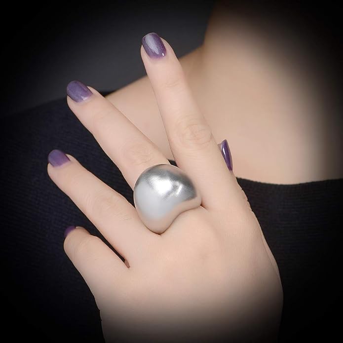 Gold and Silver Rings for Women, Chunky Signet Statement Rings Gold Plated Band Ring Wide Metal Square Rings Cocktail Costume Jewelry