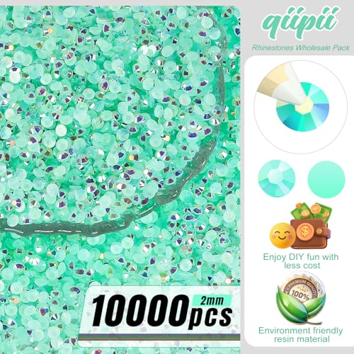 qiipii 10000PCS 2mm Aquamarine Green AB Resin Rhinestones Bulk SS6 Water Green Flatback Jelly Stones Diamonds Crystals Gems for Nails Face Eyes Makeup Tumblers Bottles DIY Crafts Crocs Shoes Clothes - color: Aqua Green Ab, size: 2mm Bulk