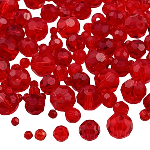 480pcs Crystal Glass Beads 3mm 4mm 6mm 8mm 10mm Round Faceted Glass Spacer Beads for Bracelets Necklace Earring DIY Jewelry Making Craft(Red) - color: Red