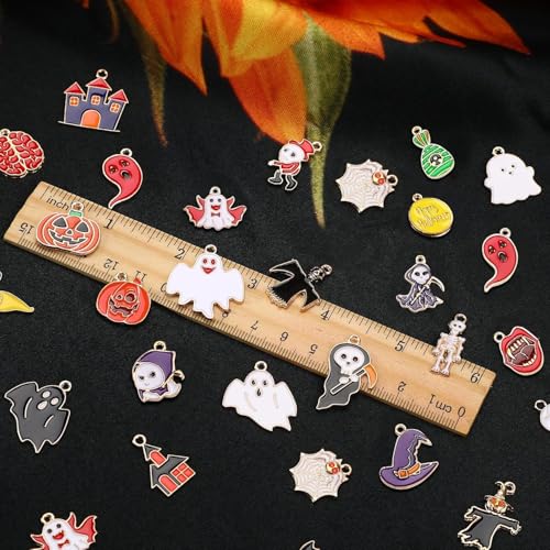 SANNIX 110Pcs 55 Pairs Halloween Charms Gold Enamel Jewelry Pendants for Halloween Earring Bracelet Necklace Craft Making - style: Halloween Charms-55 Pairs