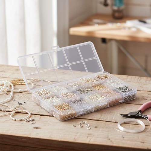 Glass Seed Beads Kit for Jewelry Making, Multi Color Small Beads Set with Organizer Box, DIY Bracelet Necklace Craft Kit for Girls, Beginners, Beige - color: Beige