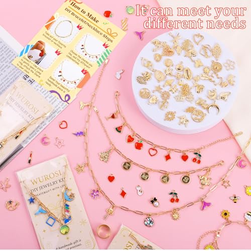 Wurosi 443 Pcs Gold Charm Bracelet Necklace Making Kit for Women, Including 8 Paperclip Chain Bracelets, 4 Paper Clip Chain Necklaces, Accessories for Jewelry Making, Crafts Beginner Supplies Gift - color: 443 Pcs Gold Bracelet Necklace