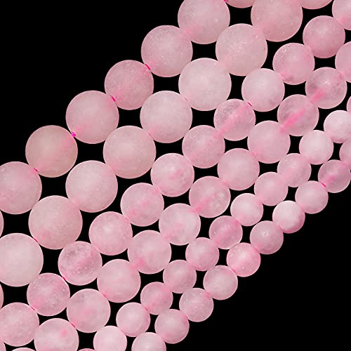 Natural Matte Pink Quartz Beads, 6MM Round Frosted Unpolished Loose Gemstone Beads for Bracelet Necklace Jewelry Making, Energy Stone Healing Power with Stretch Beading Cord - color: Matte Pink Quartz, size: 6MM