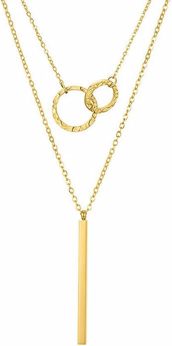 Layered Gold Silver Necklaces for Women, Stackable Stack 14K Real Gold Plated Silver Chain Necklace Diamond Circle CZ Layering Pendant Necklaces Trendy Gold Jewelry Set Gifts