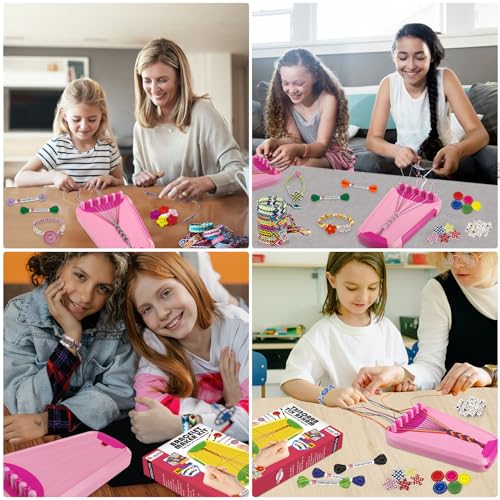 Friendship Bracelet Making Kit for Girls Ages 8-12, Kids Jewelry Making Kit with 28 Pre-Cut Threads and Letter Beads, Arts and Crafts for Kids, Birthday Easter Gifts for 6 7 8 9 10 11 12 Year Old - color: Pink