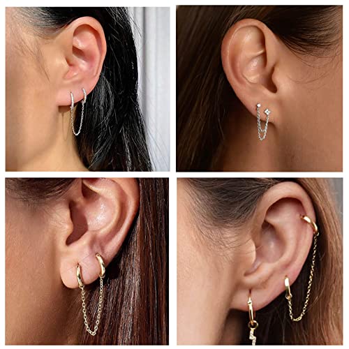 4Pcs Gold Earrings Connector Chains Set for Women, Convertible Dangle Chain for Double Piercings 50mm - color: silver 2pcs