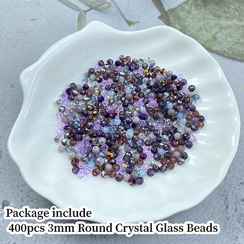 400pcs 3mm Round Crystal Glass Beads Round Faceted Spacer Beads for Jewelry Making Bracelet Earring Necklace Wind Chimes Suncatchers DIY Craft Making Supplies(Purple Series) - color: Purple Series, size: 3mm
