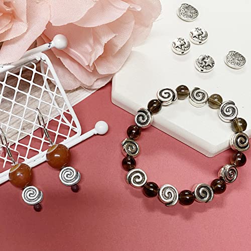 Tibetan Silver Spacer Beads 8mm Flat Round – 77pcs Metal Spacer Beads for Jewelry Making, Bracelets, Necklaces & Earrings DIY Supplies, Antique Silver Zinc Alloy - color: Silver Snail