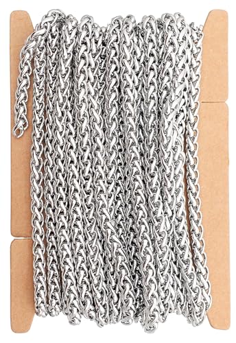 THREENEST 16.4-Feet Width 5mm Stainless Steel Wheat Chains, Permanent Craft Braided BSK Chains for Necklace Bracelet Earring Jewelry Making - color: Stainless Steel, size: Wheat Chains(width 5mm)
