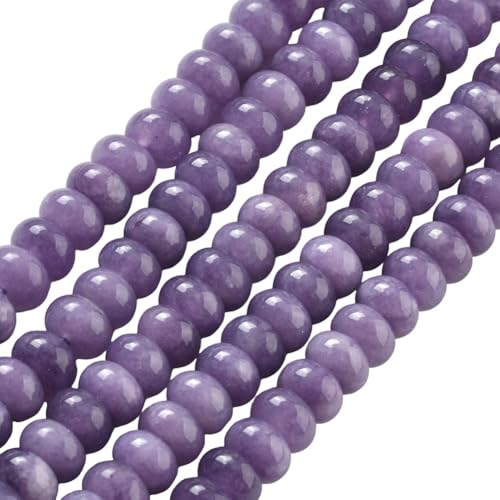 1 Box 2 Strands 148PCS 5X8MM Dark Purple Natural White Jade Dyed Beads with Hole Abacus Disk Gemstone Rondelle Stone Loose Spacer Charms Bead for Jewelry Making Bracelet DIY Craft Supply - color: Purple, size: 148pcs