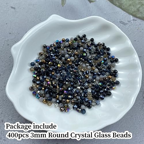 400pcs 3mm Round Crystal Glass Beads Round Faceted Spacer Beads for Jewelry Making Bracelet Earring Necklace Wind Chimes Suncatchers DIY Craft Making Supplies(Black Series) - color: Black Series, size: 3mm