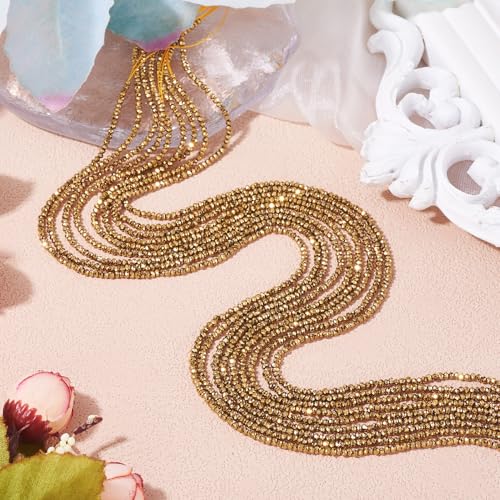 FASHEWELRY 10 Strands Faceted Crystal Glass Beads 2mm Rondelle Briolette Glass Spacer Beads Light Gold Plated for Necklace Bracelet Jewelry Making - color: Light Gold Plated, size: 2mm