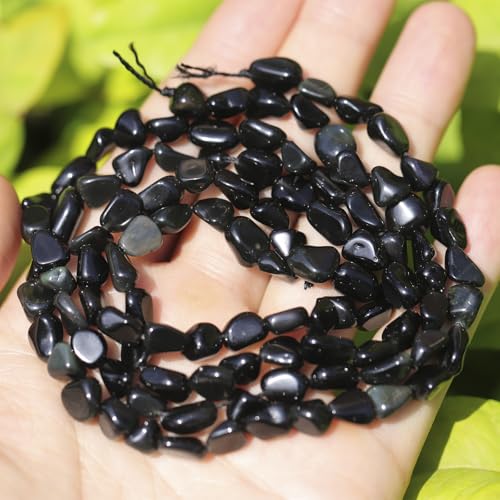 Natural Stone Beads 6-8mm Obsidian Oval Irregular Freeform Tumbled Loose Gemstone Beads for Jewelry Making 15 Inch Strand 50-55 Pcs - color: Obsidian-1 strand15”-approx. 55 beads