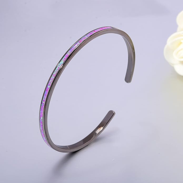 CiNily Womens Cuff Bracelet,Opal Bangle Bracelets Gold Plated Hypoallergenic Ladies Gemstone Open Cuff Bangle Bracelet