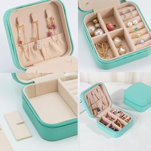 Travel Jewelry Case 2 Pack Mini Travel jewelry Box Portable Organizer Women Girls Gift Box for Rings Earrings Necklaces Bracelets - color: Blue