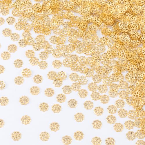 ANCIRS 1000pcs 7mm Spacer Beads Caps for Jewelry Making, Metal Hollow Flower Bead Caps for Bracelet Necklace- Gold - color: Gold-1000pcs-7mm