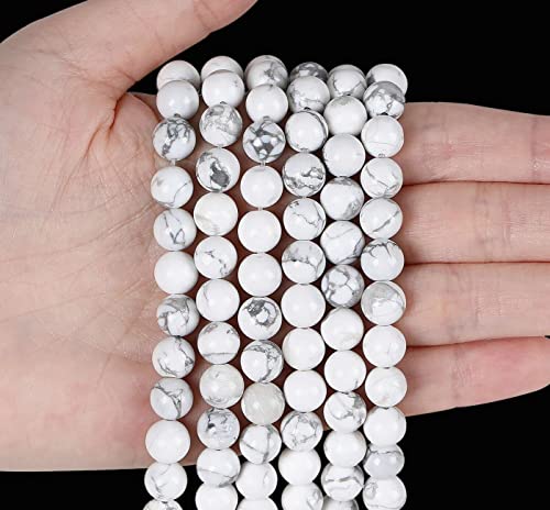 LAIDANLA White Howlite 6mm Natural Stone Beads Round Loose Gemstone Stone Beads for DIY Bracelet Necklace Earrings Jewelry Making Polishing Genuine Real Beading 96PCS 2 Strand 32" - color: F-White Howlite, size: 6mm