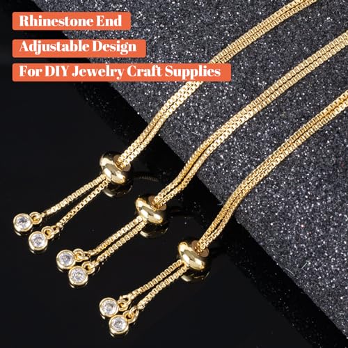 Joez Wonderful 3pcs Adjustable Slider Bracelet for Jewelry Making, 18K Gold Plated Charm Bracelet Extender Chains with Rhinestones Ends for Women DIY Bracelet Jewelry Craft Supplies - color: Gold