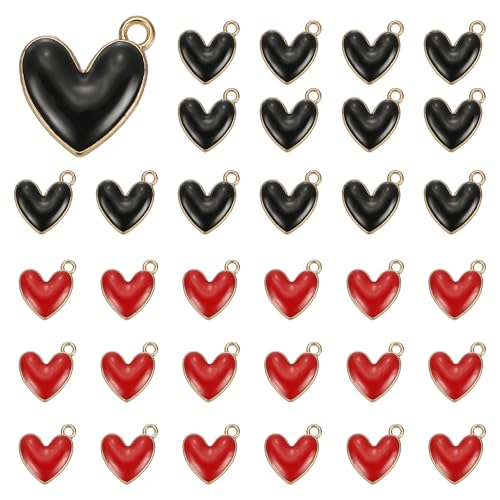 MECCANIXITY Enamel Alloy Heart Charm, Valentine Heart Pendants Love Jewelry Making Charm for DIY Necklace Bracelet Earrings Keychain - color: Black/Red