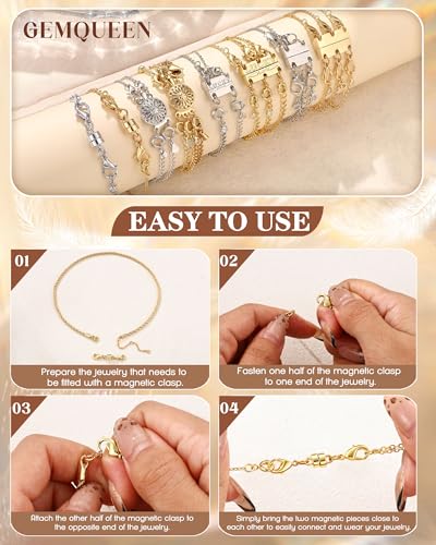 GEMQUEEN Multi Magnetic Necklace Clasps and Closures : 14K Gold Plated Magnet Jewelry Layering Clasp for Necklaces Multiple Magnets Bracelet Helper Necklace Extenders 8PCS - color: 14K Gold Plated -8PCS
