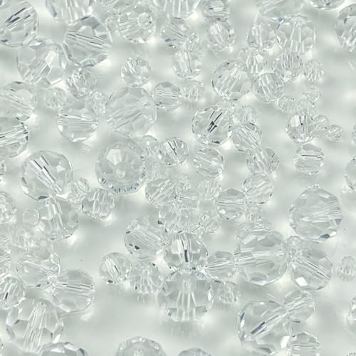 480pcs Crystal Glass Beads 3mm 4mm 6mm 8mm 10mm Round Faceted Glass Spacer Beads for Bracelets Necklace Earring DIY Jewelry Making Craft(Clear) - color: Clear