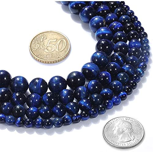 8mm Natural Ink Blue Tiger Eye Gemstone Round Loose Beads Crystal Stone Bracelet Necklace Accessories Crafts for Jewelry Making DIY,1 Strand 15" - color: Blue, size: 8MM