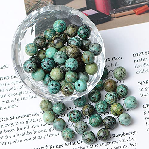 AD Beads 8mm Natural Round Loose Beads 110 Pieces, for Making 108 Mala Prayer Beads Necklace, Bracelet & Yoga Meditation, Jewelry Design (African Turquoise) - color: African Turquoise