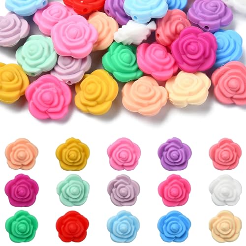 LiQunSweet 30 Pcs 15 Colors Rose Floral Focal Silicone Beads Sweet Flowers Rubber Beads for Valentine's Day DIY Jewelry Gifts Keychain Phone Decoration - color: Rose Floral Silicone Beads_30 Pcs
