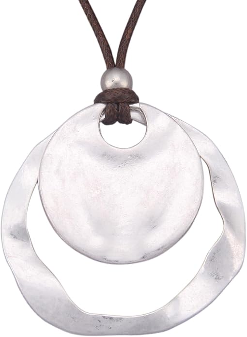 Boho Leather Necklace Women Bohemian Brown Circle Pendant Necklace Choker Long Necklaces for Women Boho Ring Large Pendant