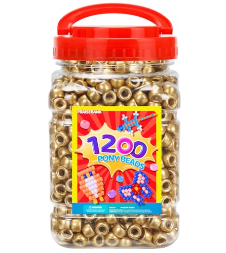 Praisebank Pony Beads, 1200pcs 6x9mm, Wholesale Beads, Bracelets Jewelry Making, Arts & Crafts(Golden) - color: Golden Color, size: Small Size