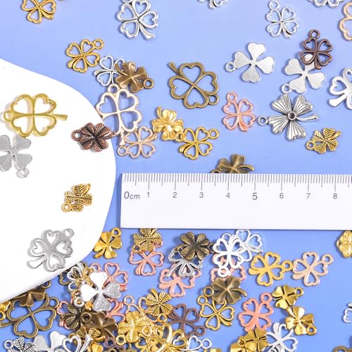 stino 100g Metal Pendant Charms for Jewelry Making, Bulk Silver & Gold Plated Charms for Braclet Necklace Crafts, Animal Plant Flower Pet and so on - color: Clovers Bronze & Gold