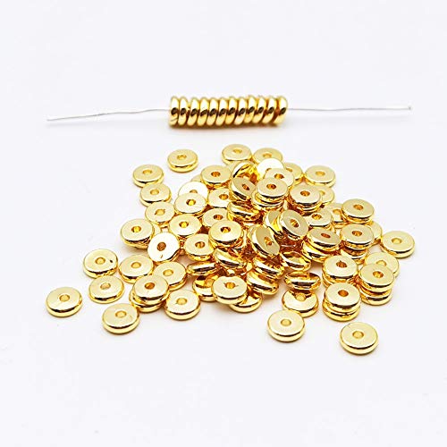 INSPIRELLE 100pcs Heishi Beads 6mm Long-Lasting Disc Brass Rondelle Spacer Beads Yellow Gold Plated Flat Round Shape Jewelry Metal Spacers for Bracelet Necklace Jewelry Making - color: Yellow Gold, size: 6mm
