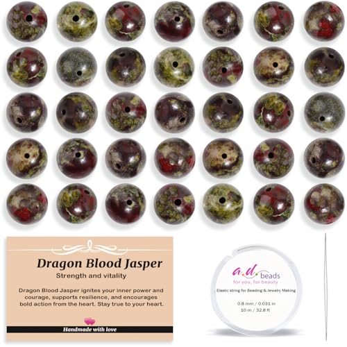 AD Beads 8mm Natural Round Loose Beads 110 Pieces, for Making 108 Mala Prayer Beads Necklace, Bracelet & Yoga Meditation, Jewelry Design (Bloodstone) - color: Bloodstone, size: 8mm-110pcs