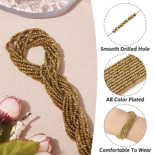 FASHEWELRY 10 Strands Faceted Crystal Glass Beads 2mm Rondelle Briolette Glass Spacer Beads Golden Plated for Necklace Bracelet Jewelry Making - color: Golden Plated, size: 2mm