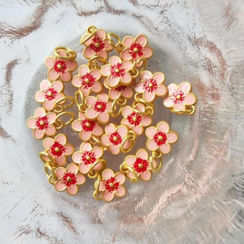 Xeahung 20 Pcs Double Sided Flower Charms Bulk for Jewelry Making Gold Flower Pendant for Bracelet Necklace Earrings Keychain DIY Crafts Crafting Christmas Birthday Gifts - color: Pink