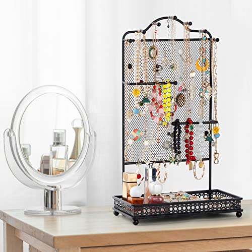 Meangood Black Jewelry Organizer Stand, Earring Holder Rack for Hanging Earrings Necklace Bracelets Watches Jewelry Display Large Rings Storage as Women Gift - color: Earring Black