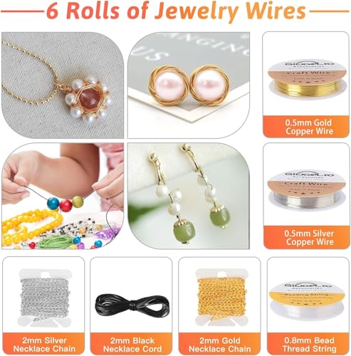 Giwaelro Jewelry Repair Kit for Adults, Jewelry Making Supplies with Pliers, Wires, Findings, Necklace Chains, Magnifier and Storage Bag