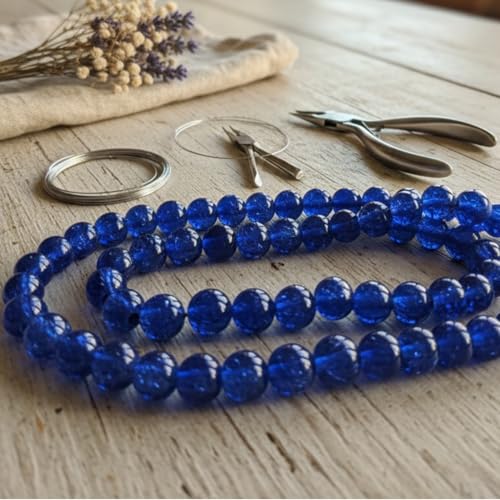 DandS ltd Crackle Lampwork Glass Beads for Jewelry Making, Blue, Vibrant DIY Bracelets, Necklaces, Earrings, Beading Supplies & Craft Kits for Handmade Jewelry, 80pcs 0.39 inch (10mm), #J283-10 - color: Blue