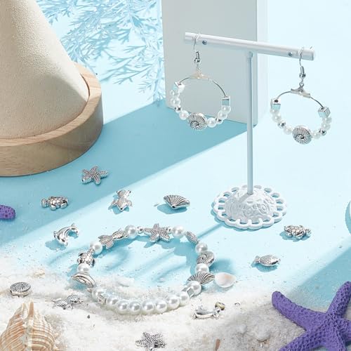 SUNNYCLUE 70PCS 7 Styles Silver Sea Beads Marine Beads Sea Ocean Animal Summer Hawaii Turtle Fish Shell Animals Alloy Metal Loose Spacers for Jewelry Making Beading Kit Bracelets Supplies