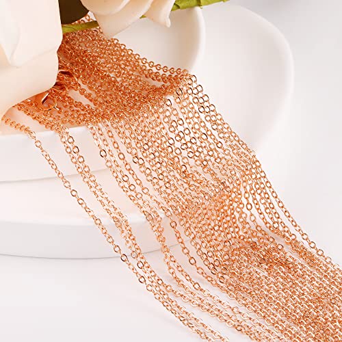 ALEXCRAFT Wholesale 12PCS Rose Gold Plated Solid Brass Chain Hypoallergenic Flat Cable Chains Link Bulk for Jewelry Making (20"(2.0MM)) - color: Rose Gold, size: 20 inch-0.079 inch