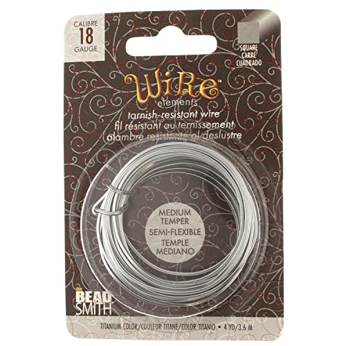 The Beadsmith Square Craft Wire - Medium Temper Beading Wire, Titanium Color, 18 Gauge, 4 Yards - color: Titanium, size: 18 Gauge, 4 Yard Coil